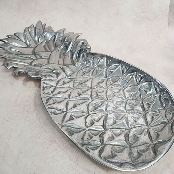 MARIPOSA Brillante 17.5" Heavy Pineapple Aluminum Silver Platter Mexico - Picture 5 of 11
